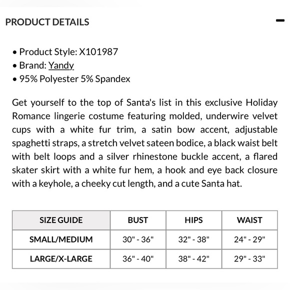 Yandy Holiday Romance Sexy Santa Lingerie Costume NEW NIP - Picture 8 of 8